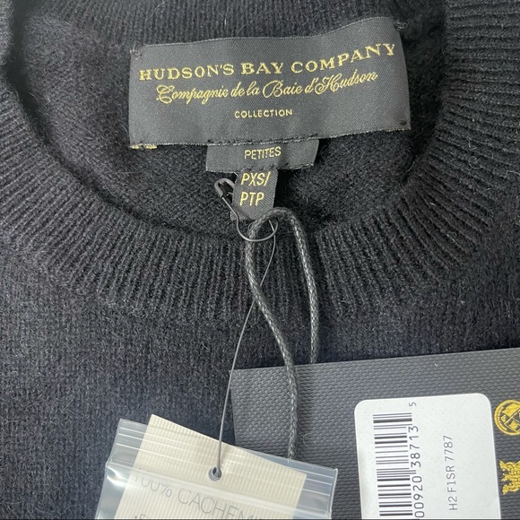 HUDSON'S BAY Company Cashmere Black Crewneck Long Sleeve Sweater XS Petite NWT - Picture 5 of 7